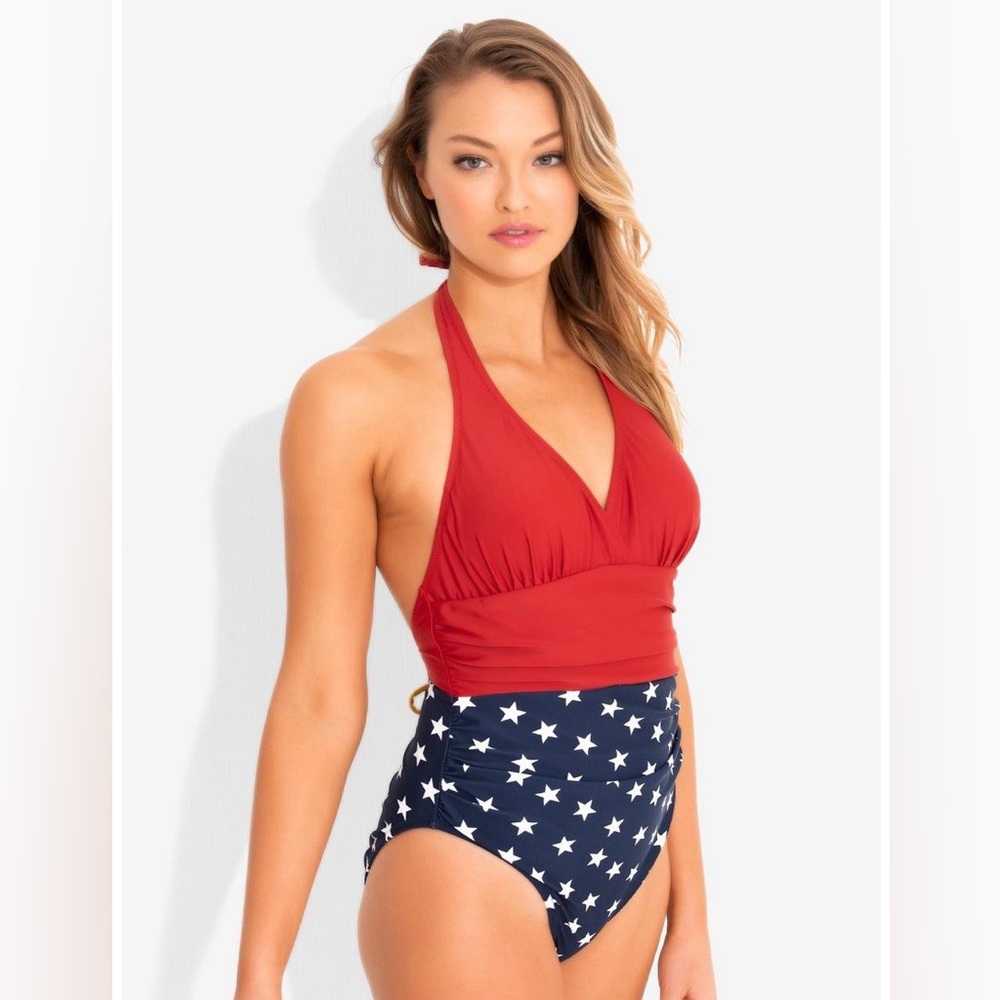 Wonderwoman red and blue and white, one piece swim suit, size medium